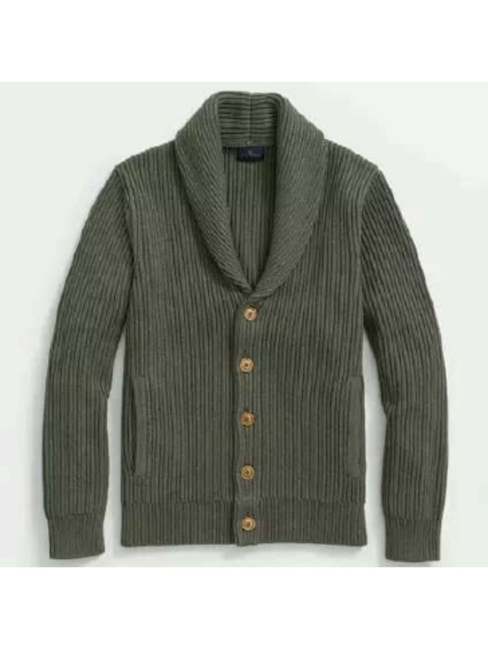 Brooks Brothers Olive Shawl Collar Ribbed Cardigan